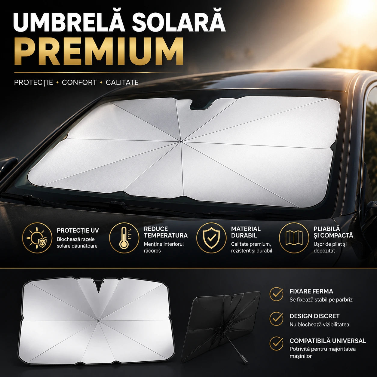 Umbrelă Solară Premium – Protecție Titan UV & Răcoare Instantă