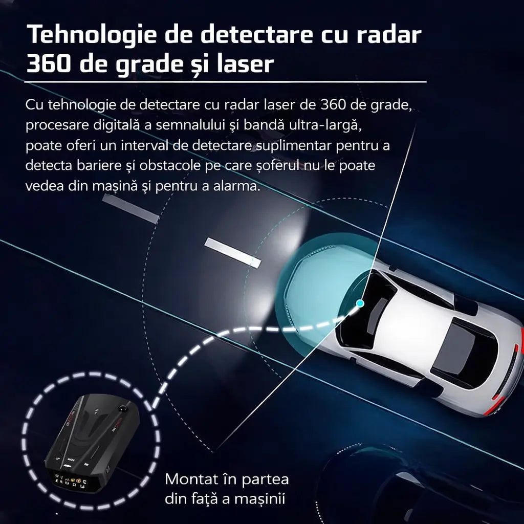 Detector RADAR cu promptare vocală, detectare la 360°