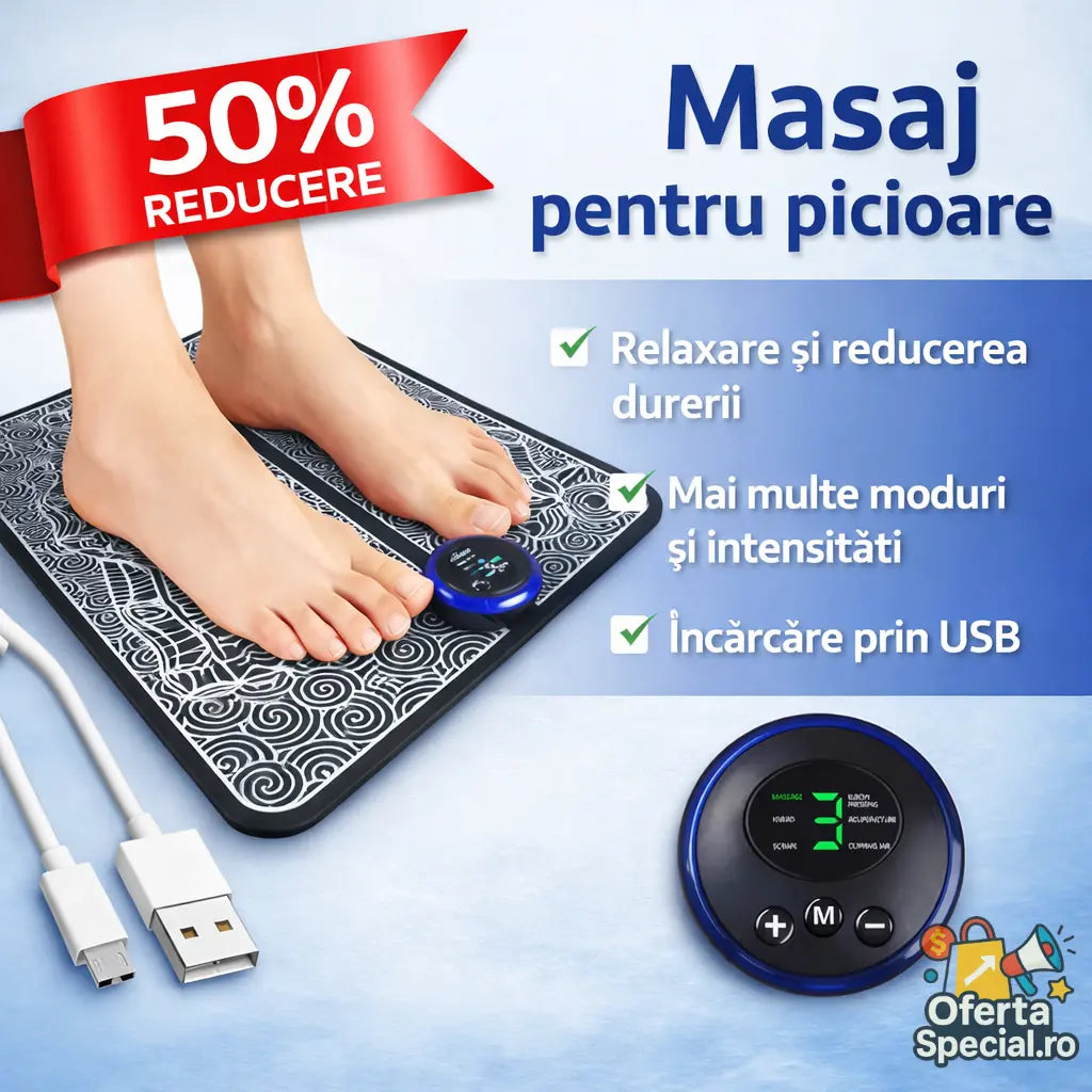 Masajer electric pentru picioare, reîncărcabil, cu 8 moduri și 19 intensități