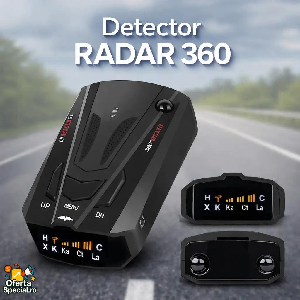 Detector RADAR cu promptare vocală, detectare la 360°