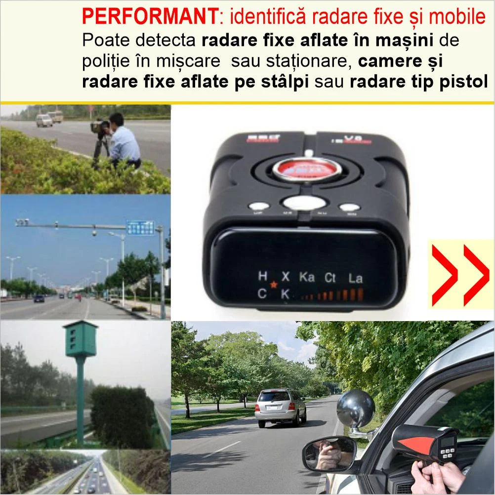 Detector RADAR cu promptare vocală, detectare la 360°