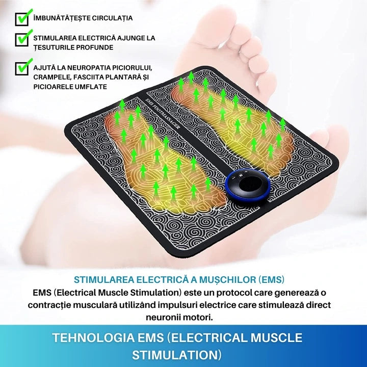 Masajer electric pentru picioare, reîncărcabil, cu 8 moduri și 19 intensități